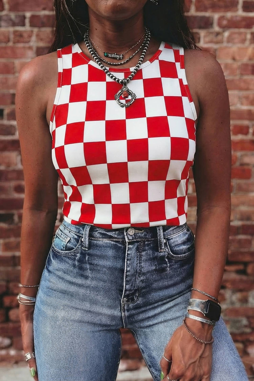 LDC Western Black Checkerboard Printed Slim Tank Top (PRE-ORDER)