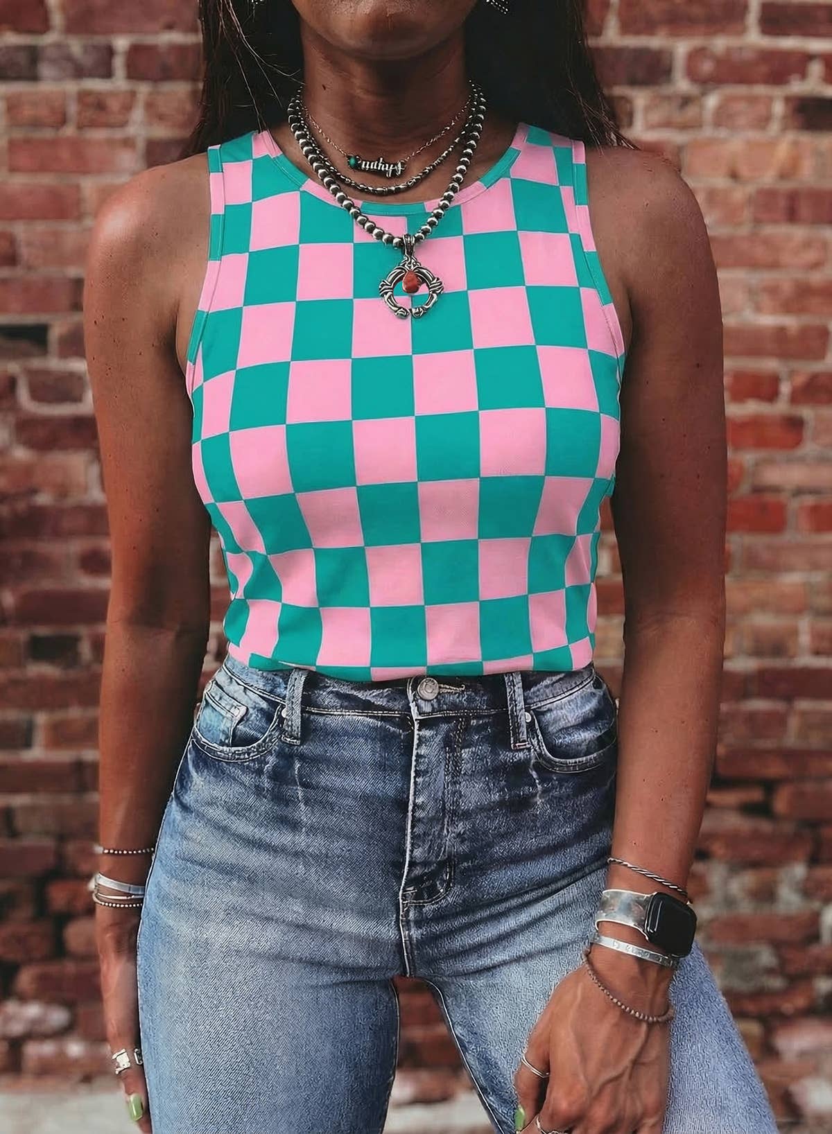 LDC Western Black Checkerboard Printed Slim Tank Top (PRE-ORDER)