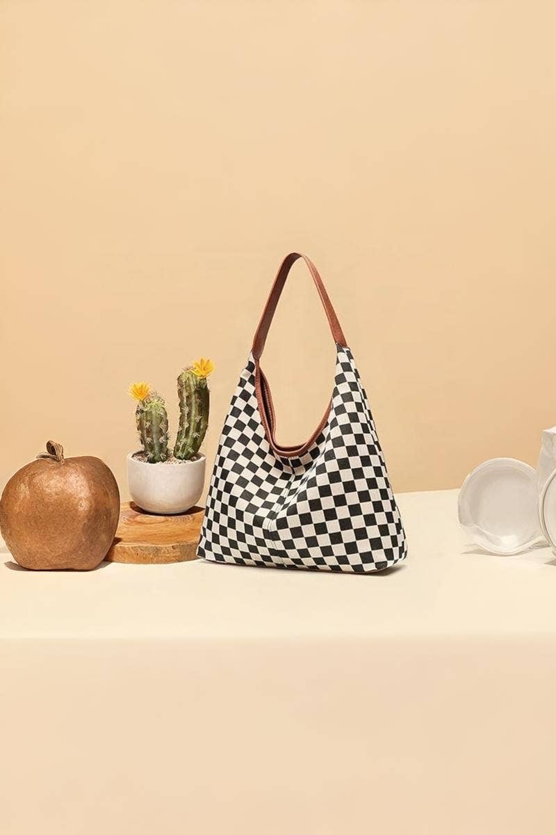 1205 Checkered Hobo Tote Bag SI-28856
