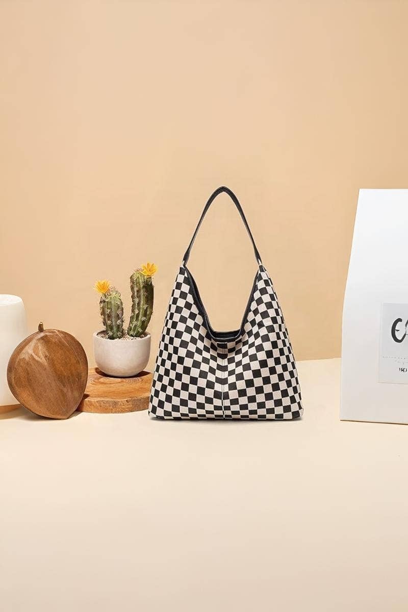 1205 Checkered Hobo Tote Bag SI-28856