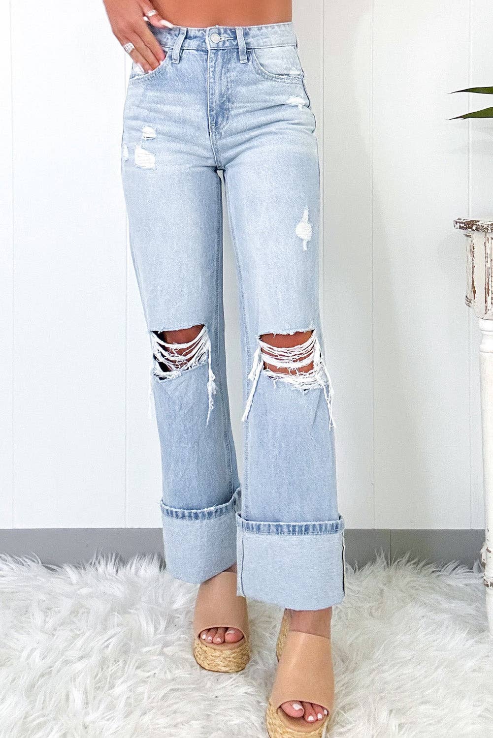 Beau Blue Light Wash Distressed Flare Jeans (PRE-ORDER)