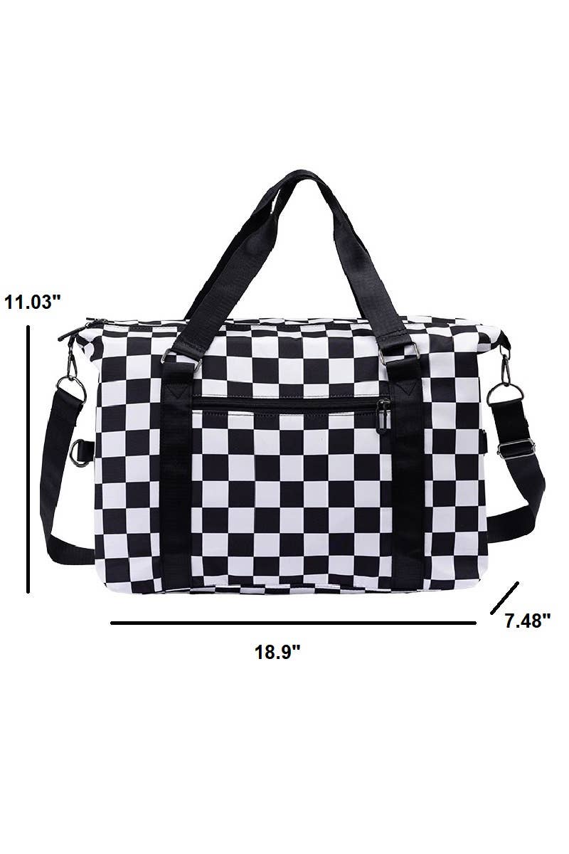 Large Capacity Checkered Travel Duffle Bag With Sho
