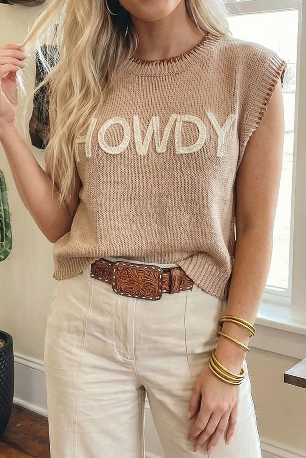 Western HOWDY Embroidered Knit Graphic Top (S-XL)
