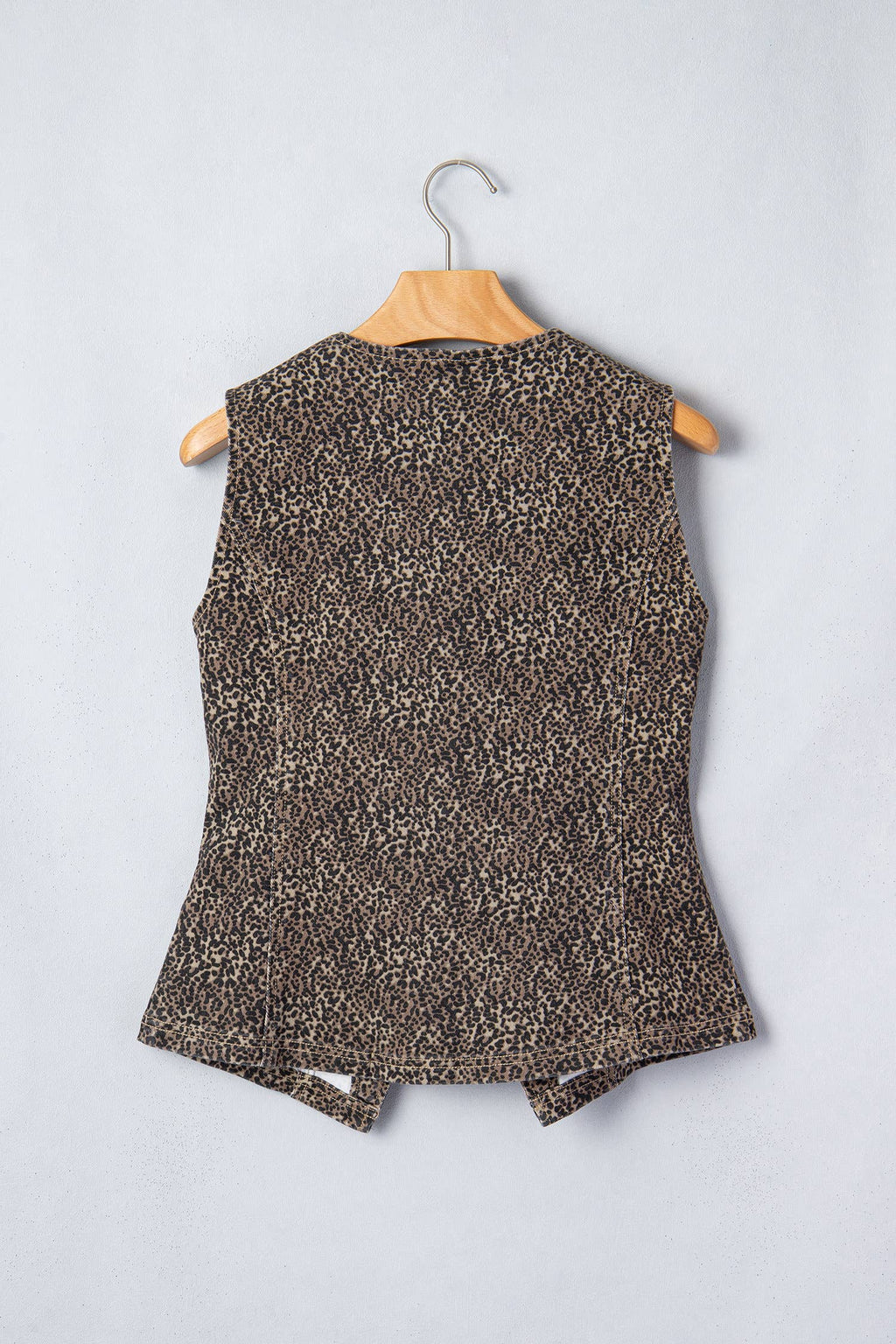 Leopard Print Button-Front Sleeveless Slim Denim Vest