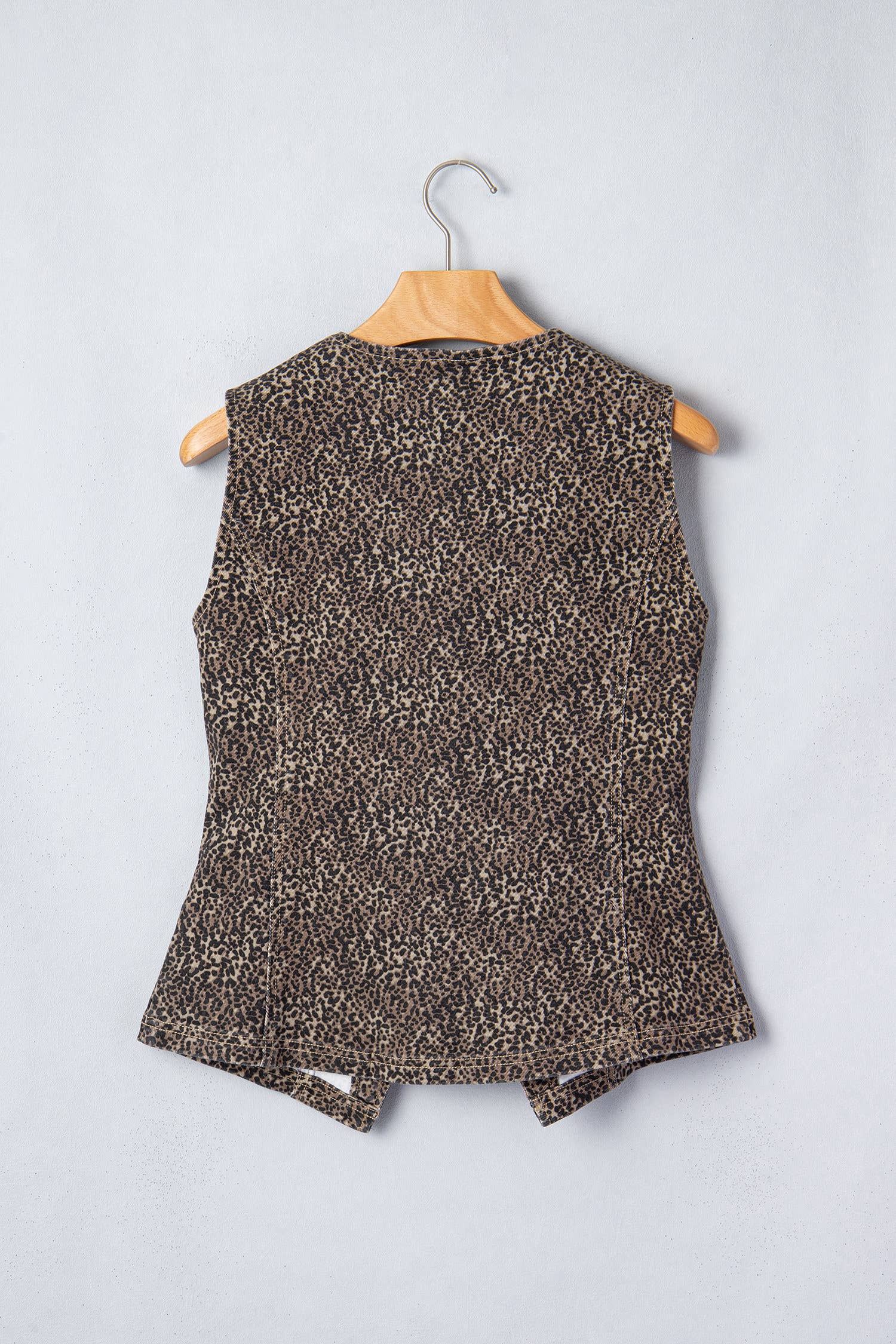 Leopard Print Button-Front Sleeveless Slim Denim Vest