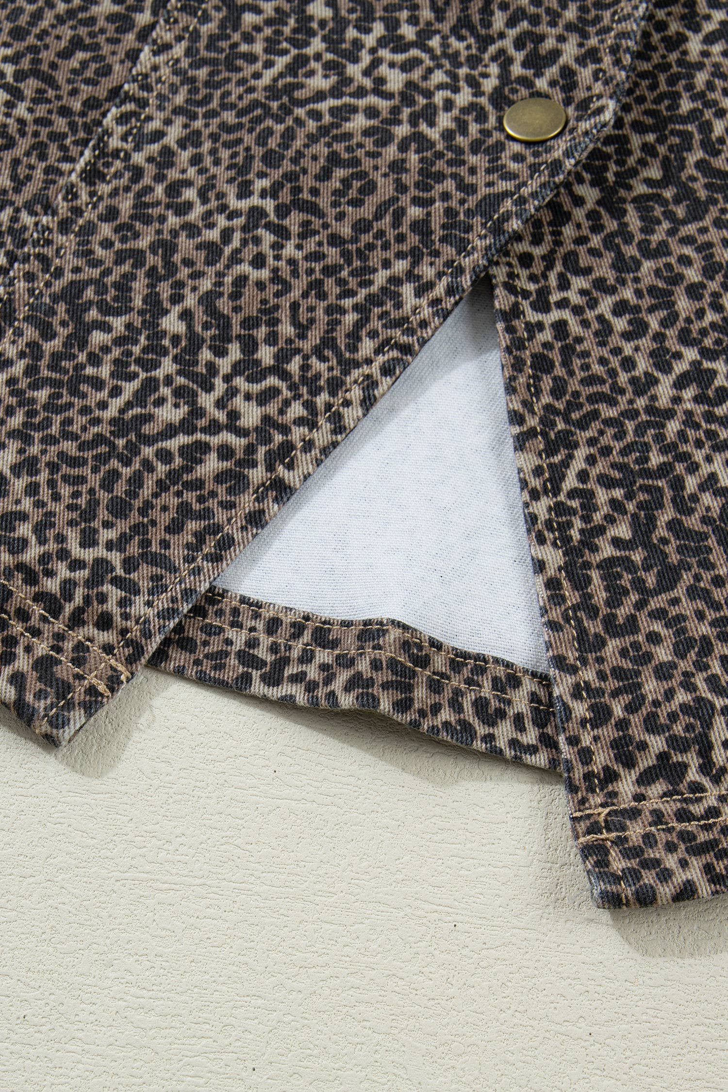 Leopard Print Button-Front Sleeveless Slim Denim Vest