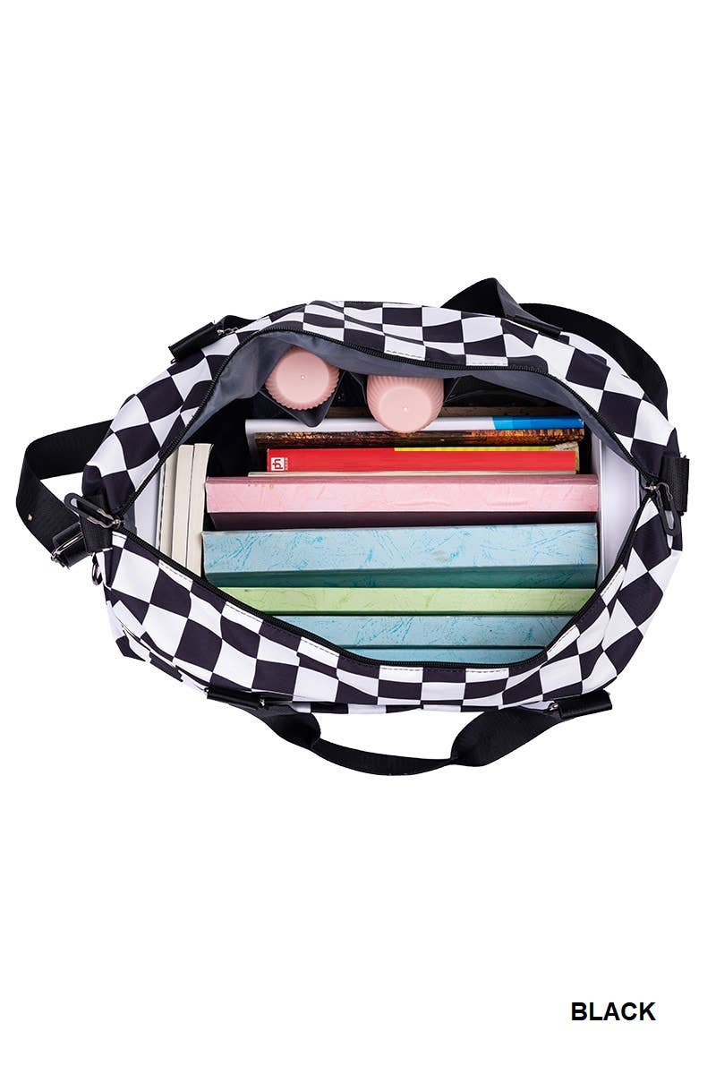 Large Capacity Checkered Travel Duffle Bag With Sho