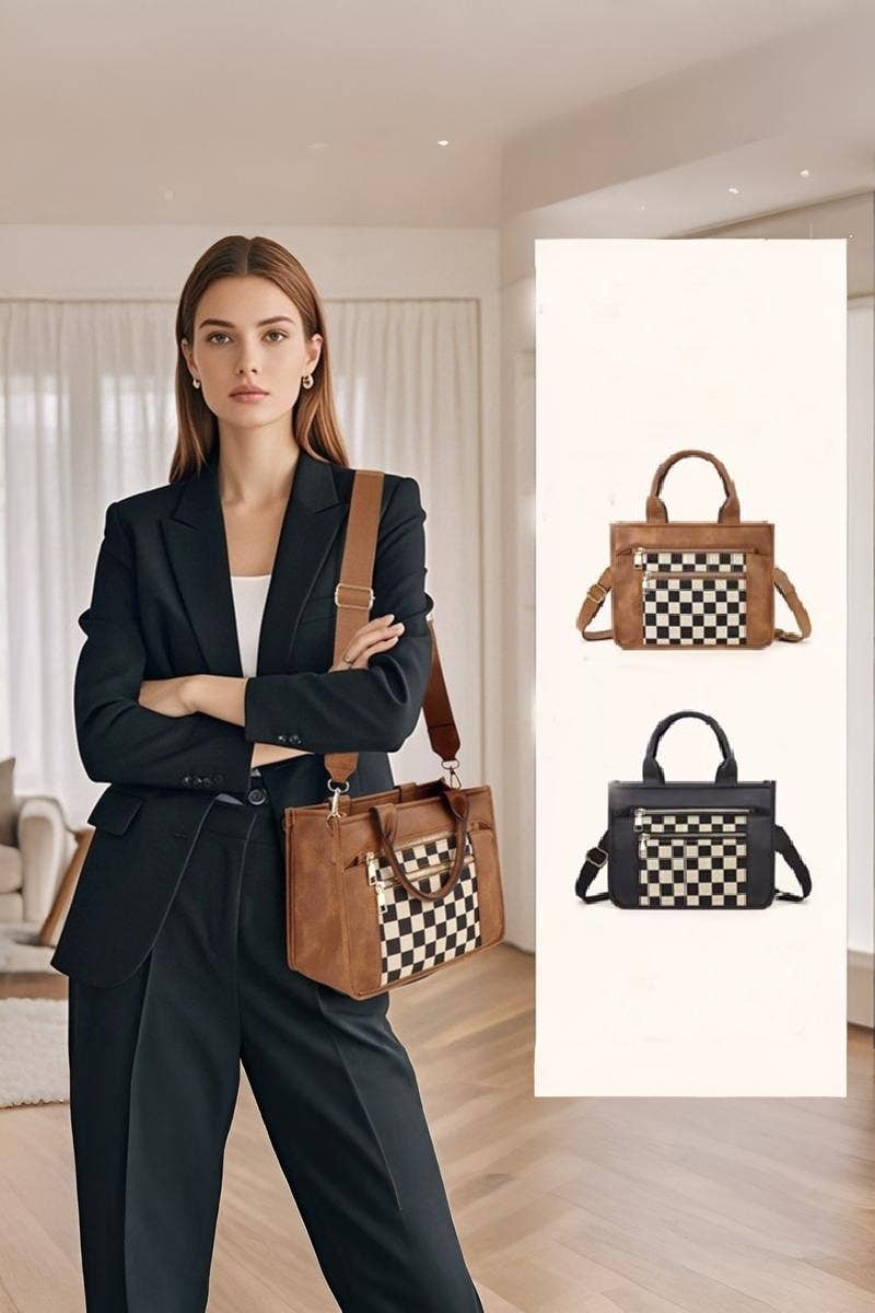1023 Checkered Canvas Tote Bag SI-28967 (Pre-order)