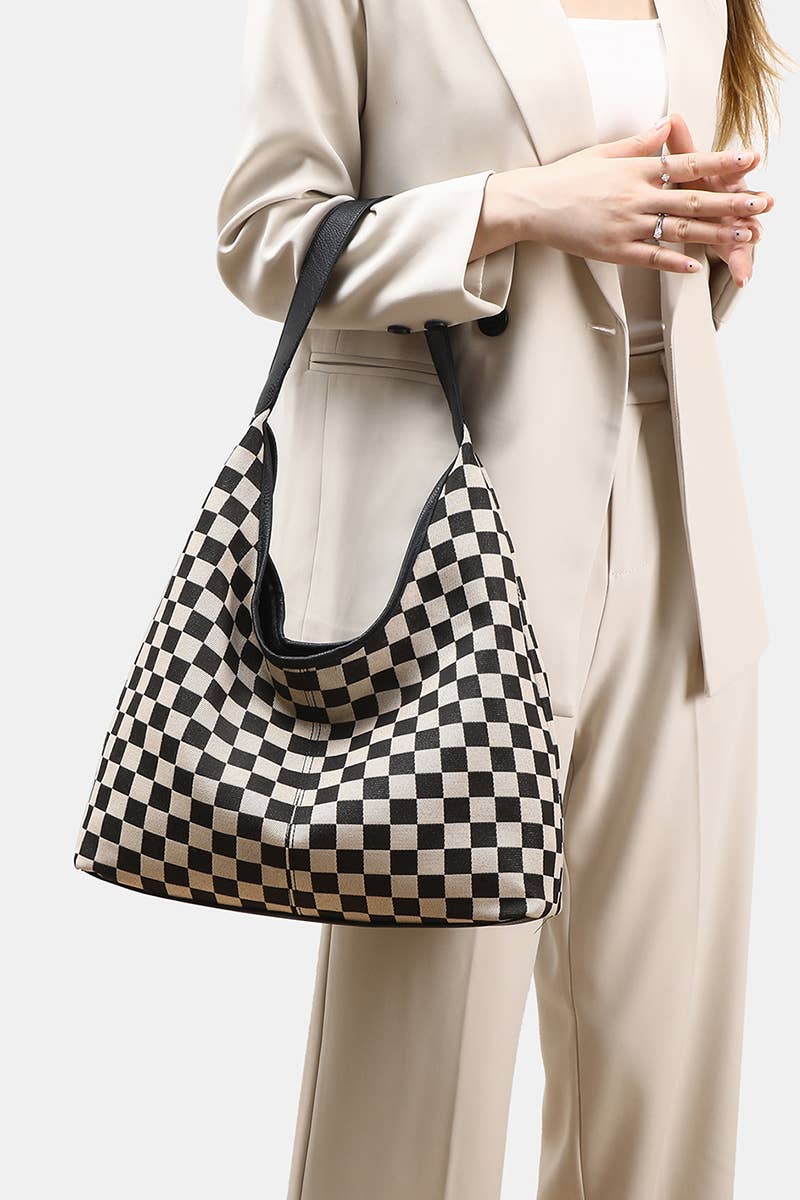 1205 Checkered Hobo Tote Bag SI-28856