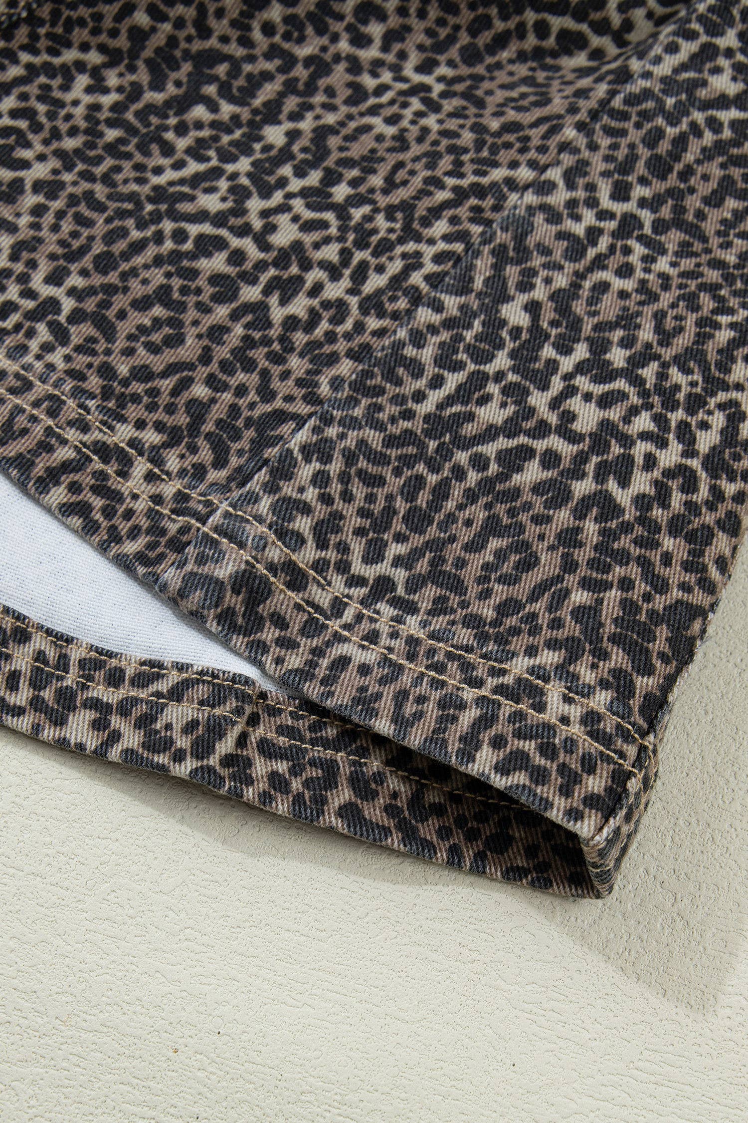 Leopard Print Button-Front Sleeveless Slim Denim Vest