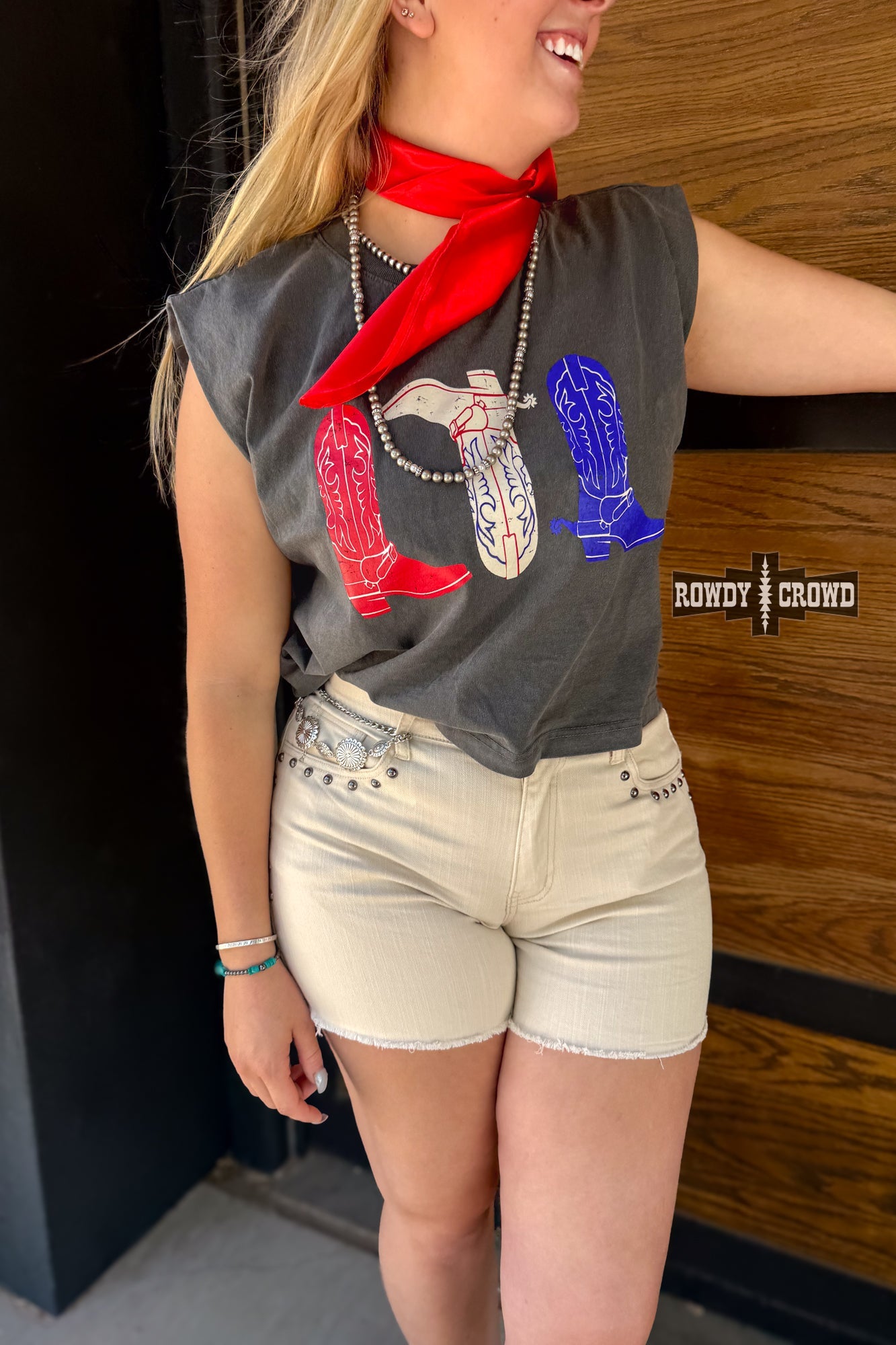 Red, White & Boots Tank