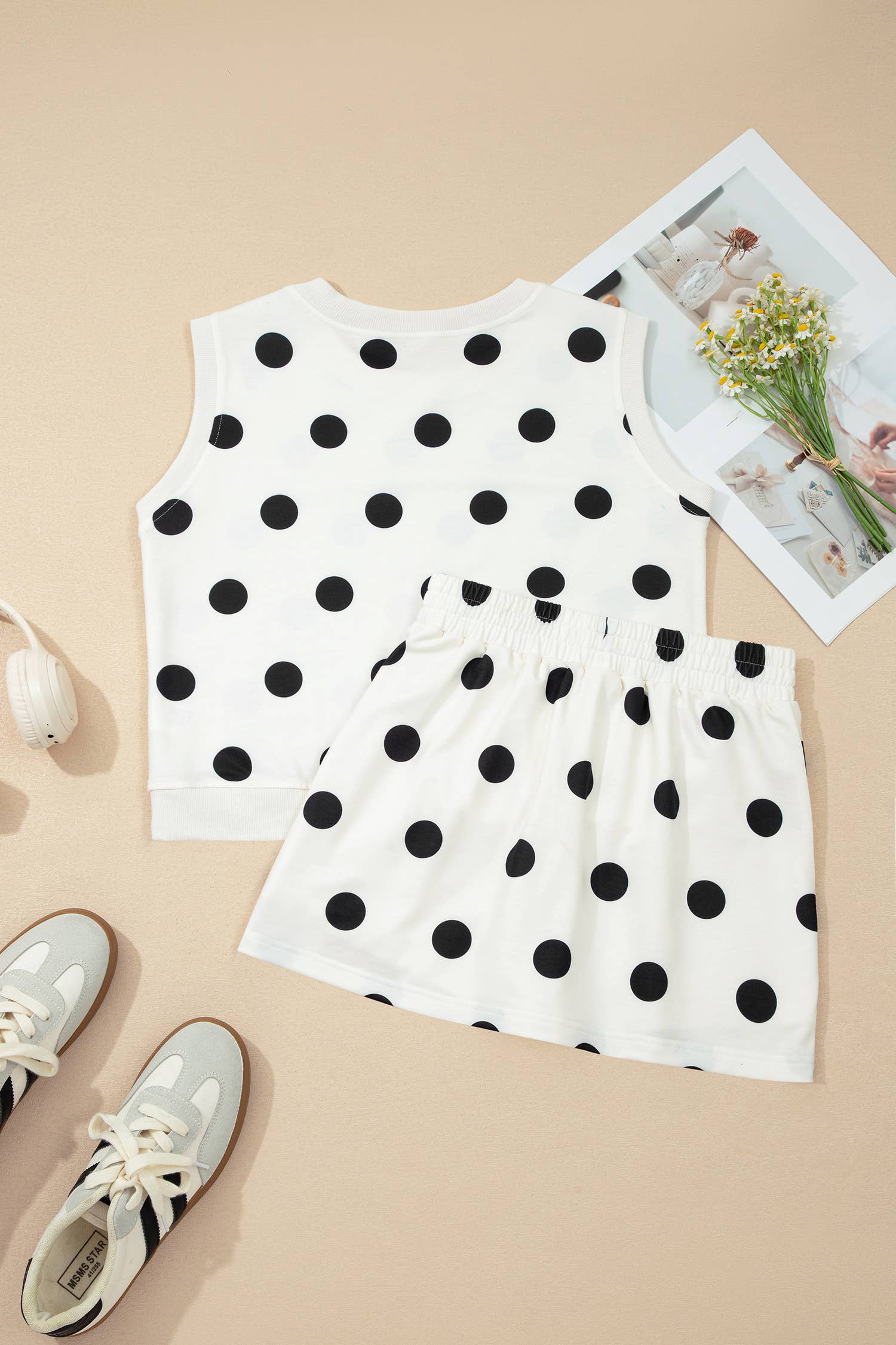 Plus Polka Dot Print Tank Split Mini Skort 2pcs Set (S-XL) PRE-ORDER