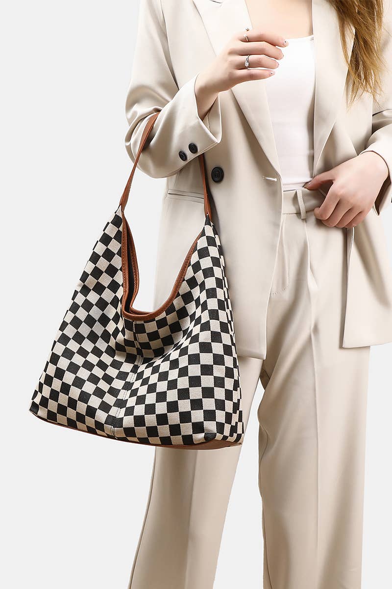 1205 Checkered Hobo Tote Bag SI-28856