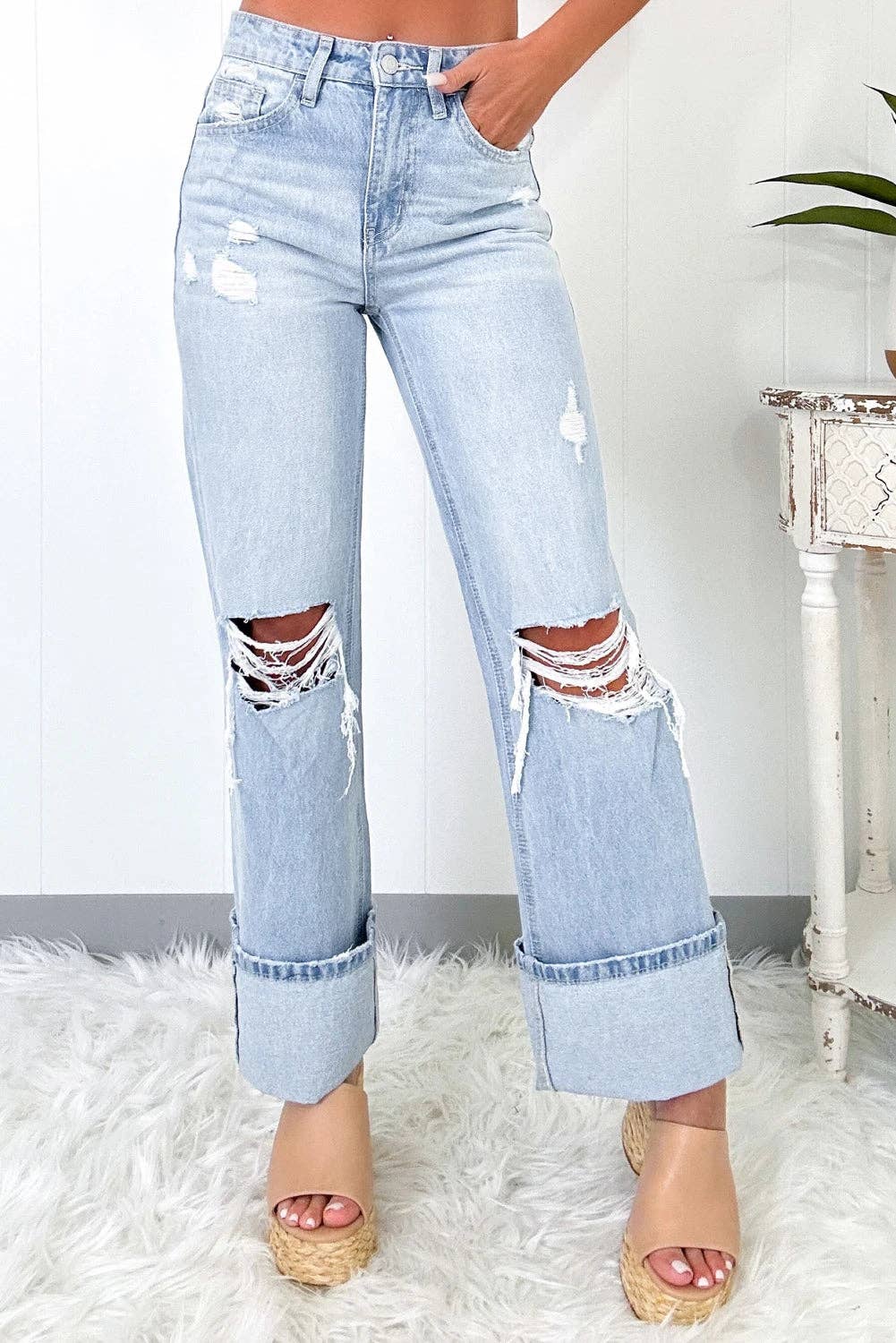 Beau Blue Light Wash Distressed Flare Jeans (PRE-ORDER)