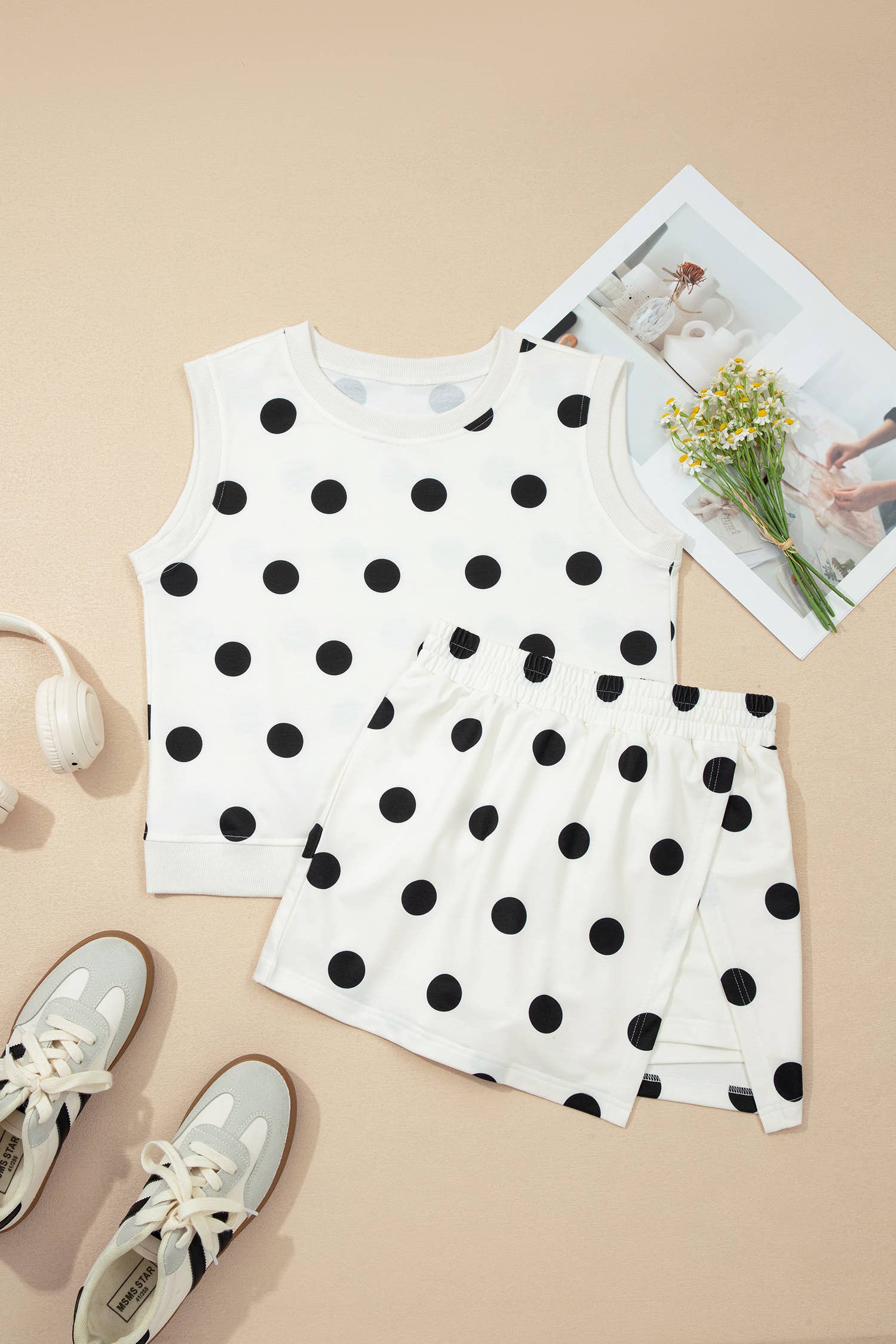 Plus Polka Dot Print Tank Split Mini Skort 2pcs Set (S-XL) PRE-ORDER