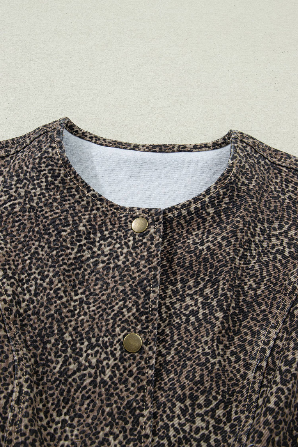 Leopard Print Button-Front Sleeveless Slim Denim Vest
