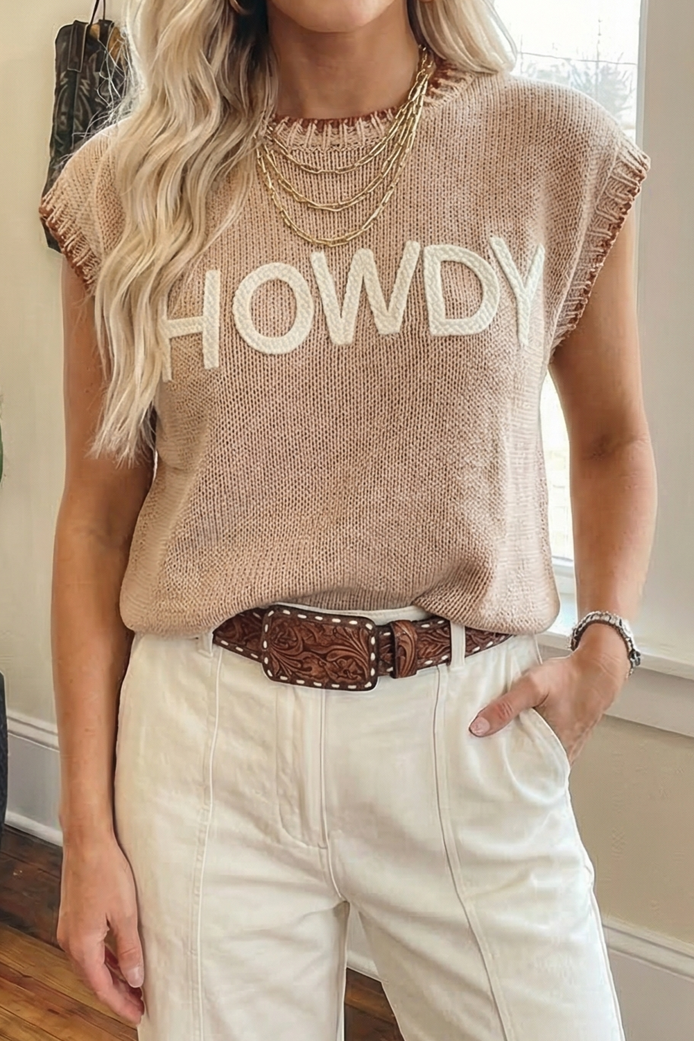 Western HOWDY Embroidered Knit Graphic Top (S-XL)