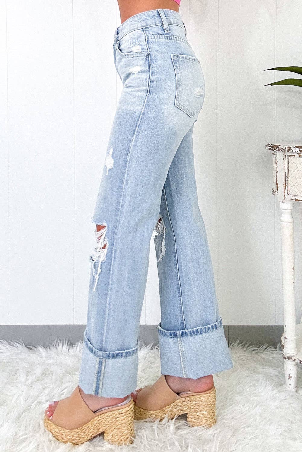 Beau Blue Light Wash Distressed Flare Jeans (PRE-ORDER)